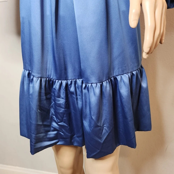 Diane Von Furstenberg Silk Blue Mini Dress Size 4 Ruffle Hem Bubble Sleeves - Picture 6 of 16